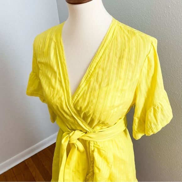 Tanya Taylor Mini Wrap Dress Lemon Brandy - Picture 4 of 8